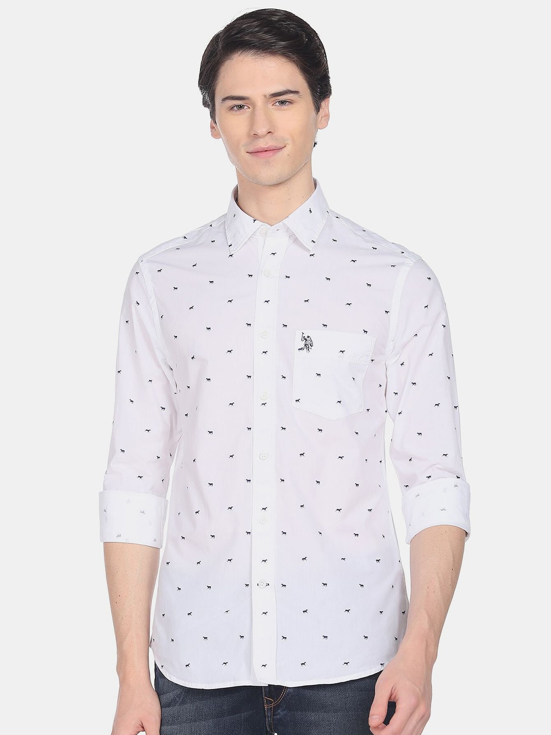 

U.S. Polo Assn. Men Printed Casual Pure Cotton Shirt, White