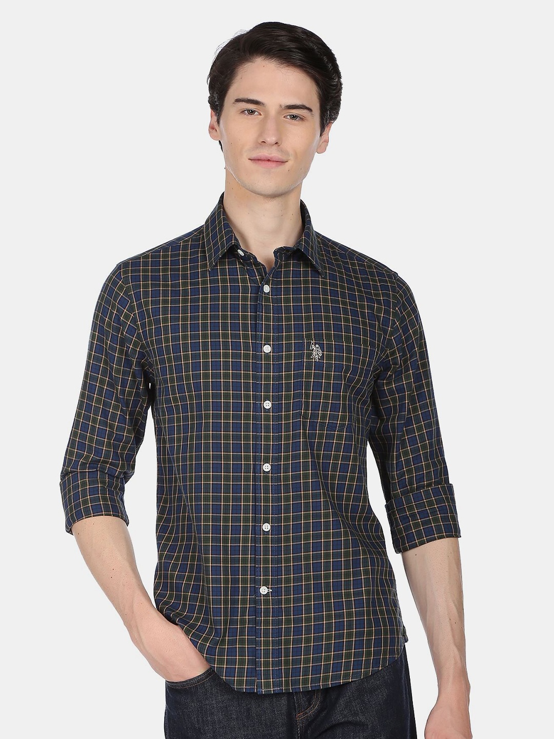 

U.S. Polo Assn. Men Tartan Checks Pure Cotton Casual Shirt, Green