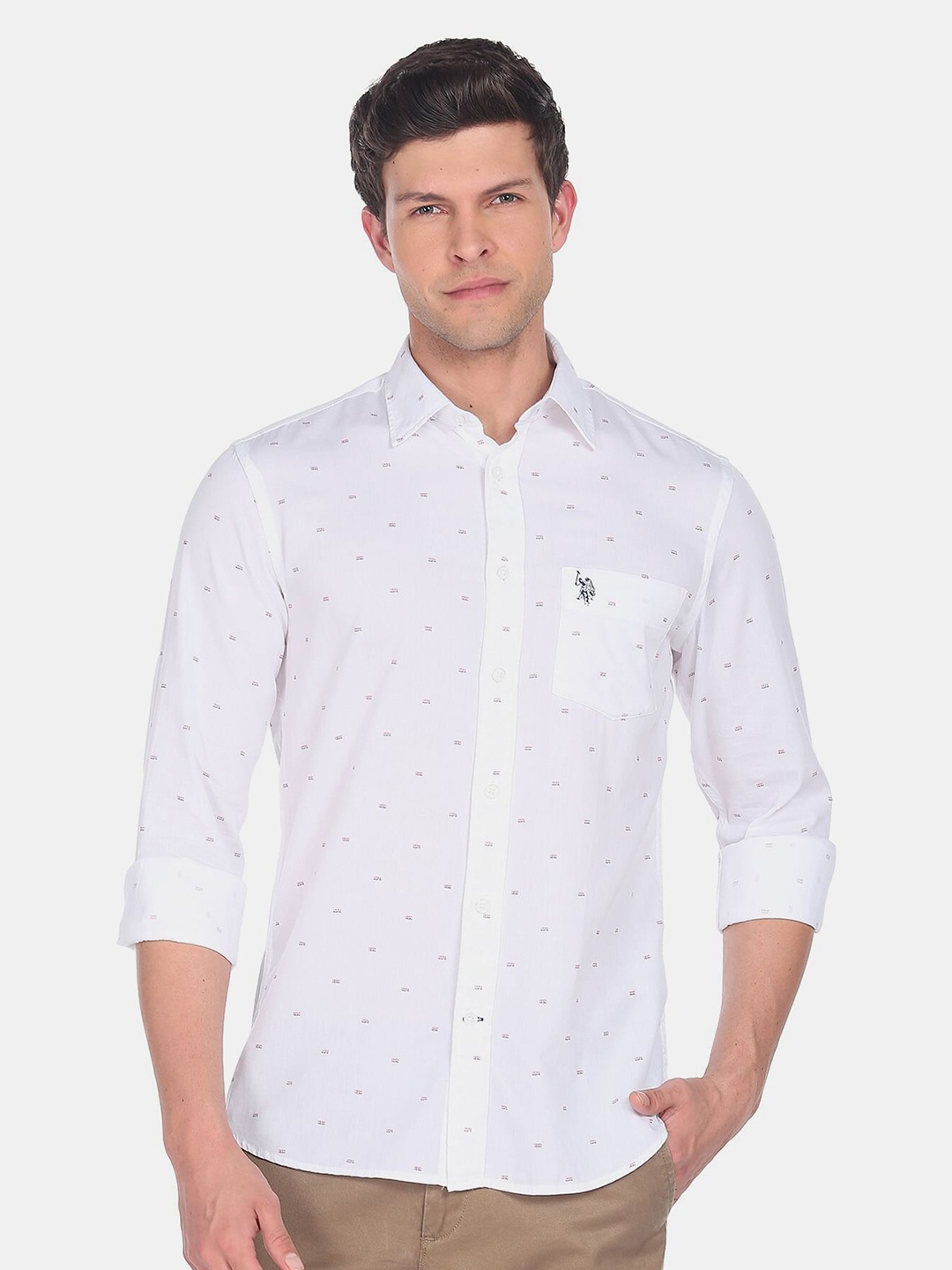 

U.S. Polo Assn. Men Printed Casual Pure Cotton Shirt, White
