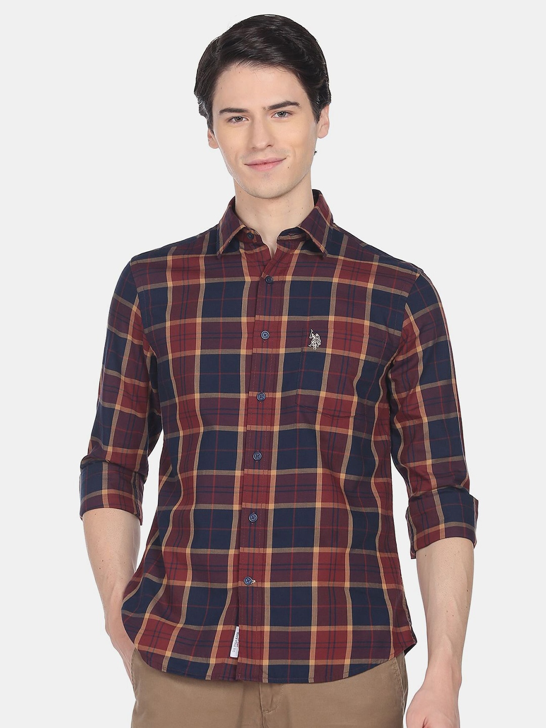 

U.S. Polo Assn. Men Checked Casual Cotton Shirt, Red