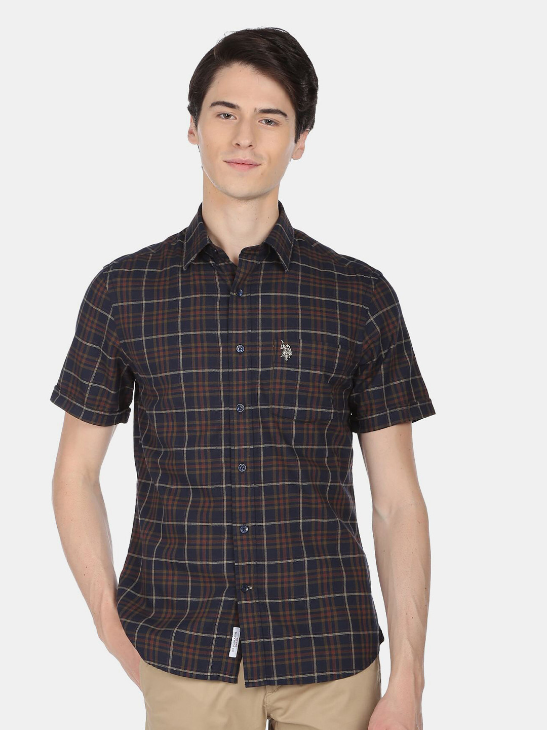 

U.S. Polo Assn. Men Tartan Checked Casual Pure Cotton Shirt, Brown