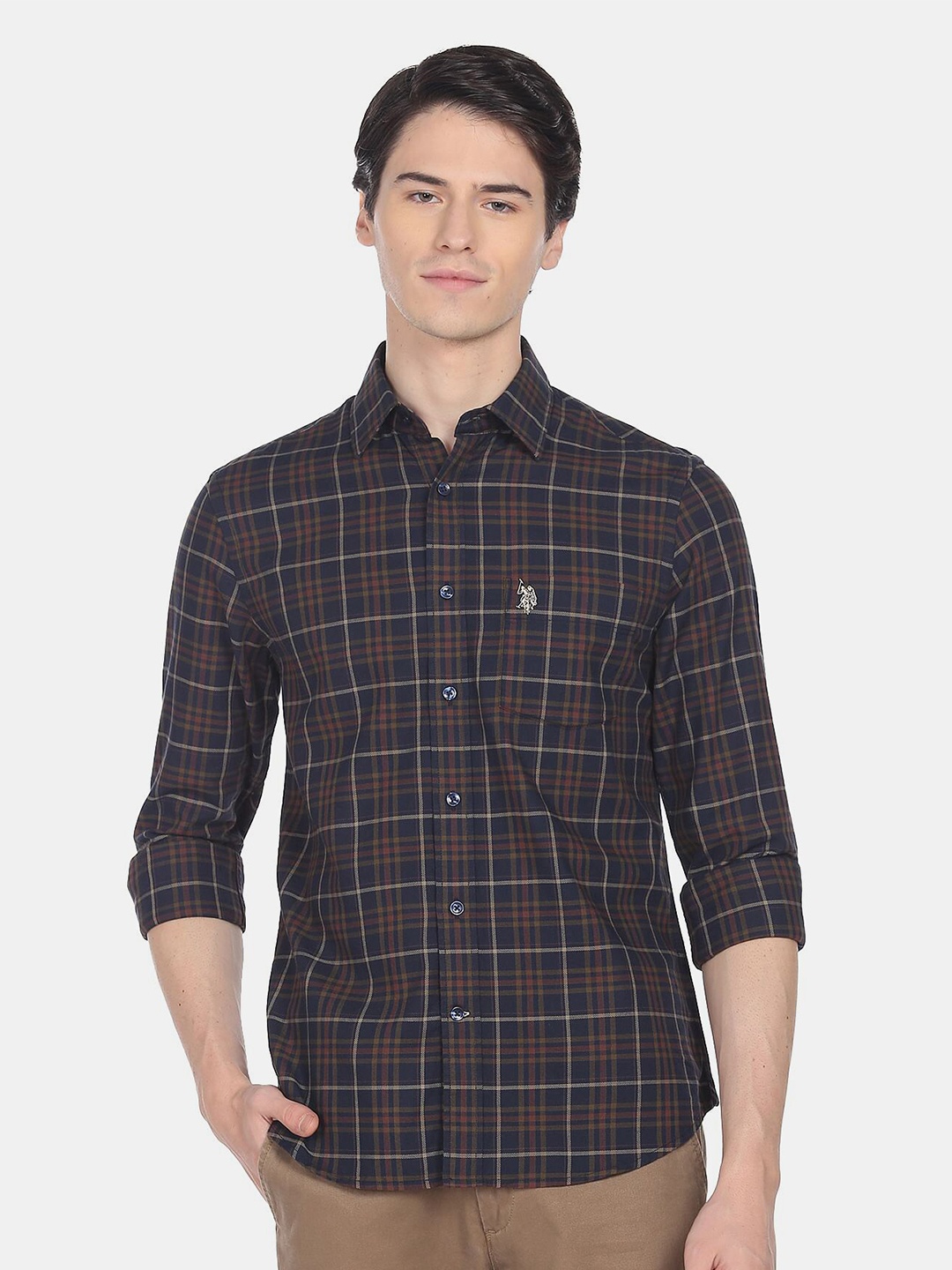 

U.S. Polo Assn. Men Tartan Checked Cotton Casual Shirt, Blue