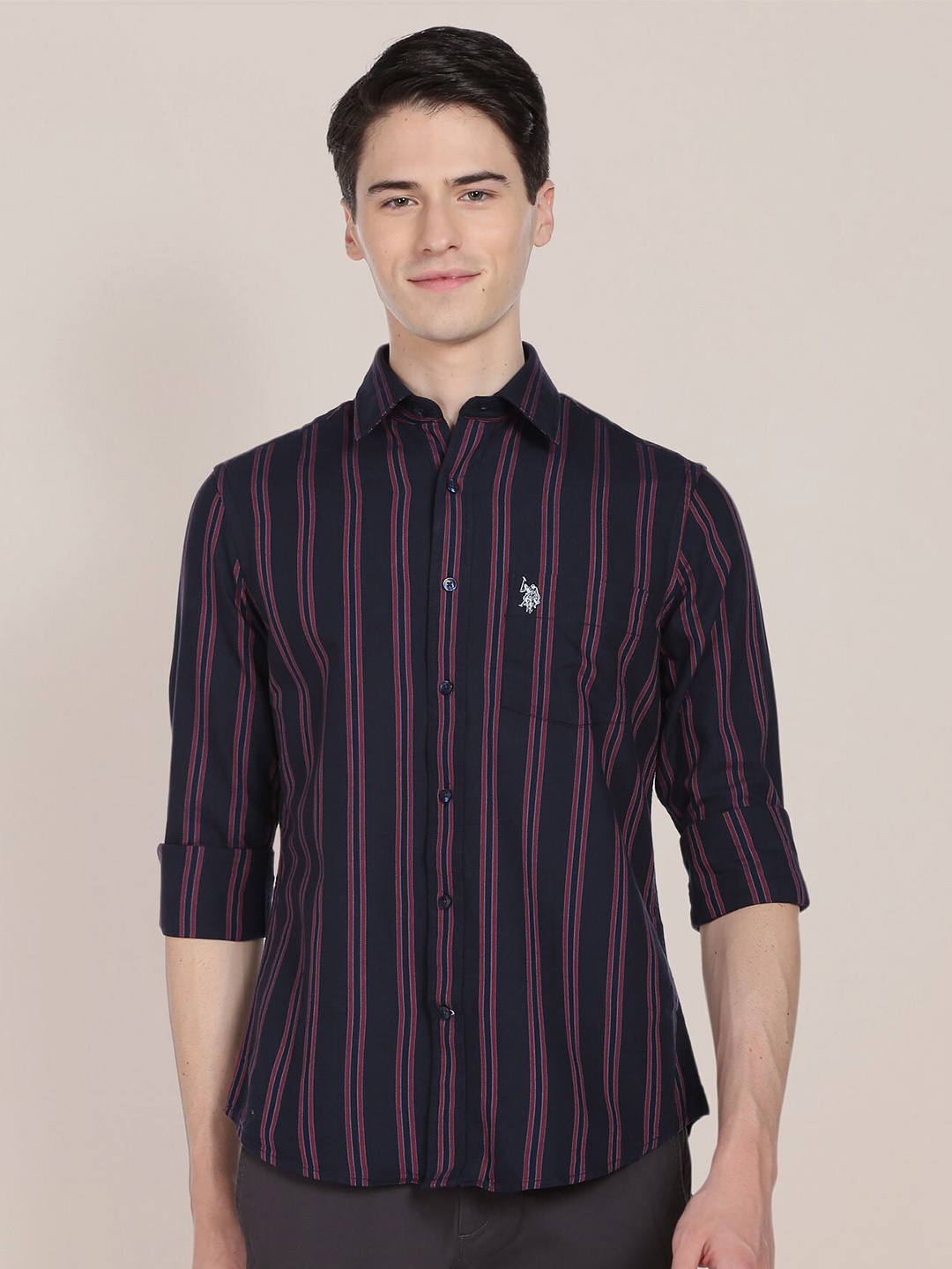 

U.S. Polo Assn. Men Cotton Striped Casual Shirt, Blue