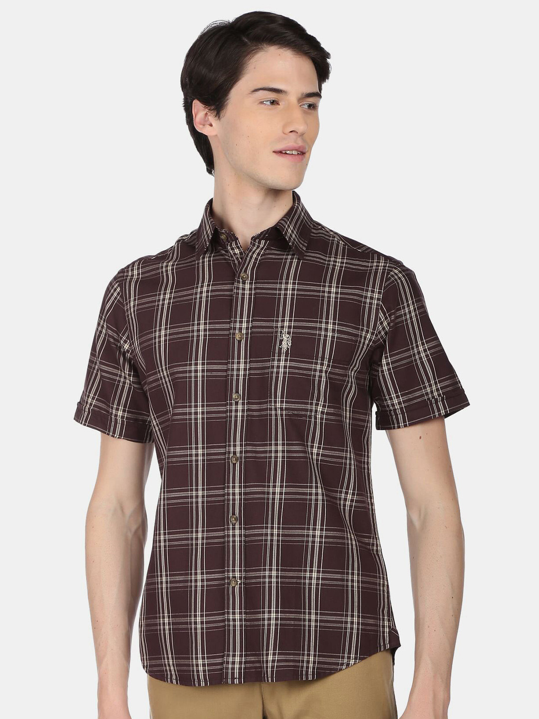 

U.S. Polo Assn. Men Checked Casual Cotton Shirt, Brown