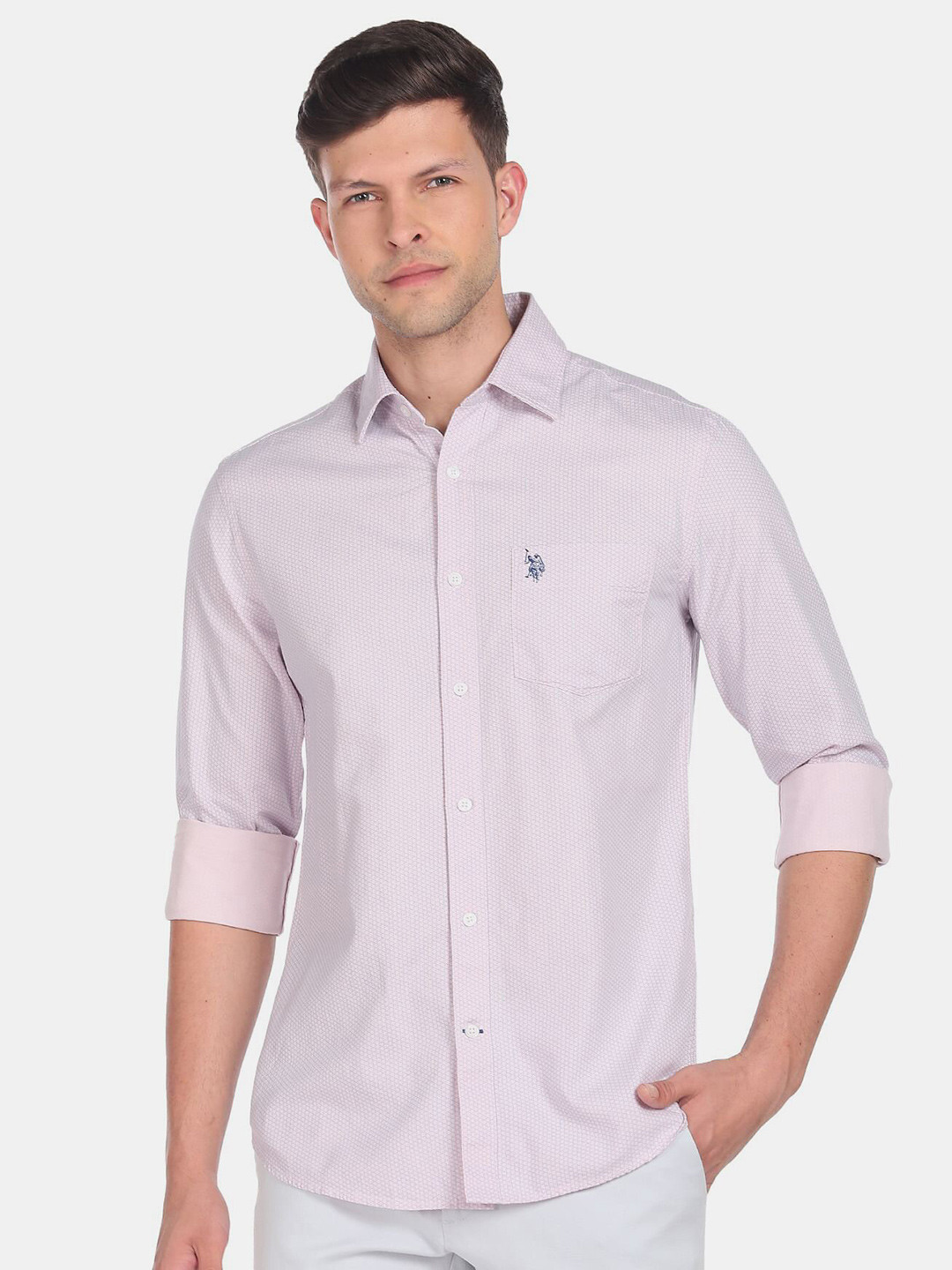 

U.S. Polo Assn. Men Printed Casual Cotton Shirt, Lavender