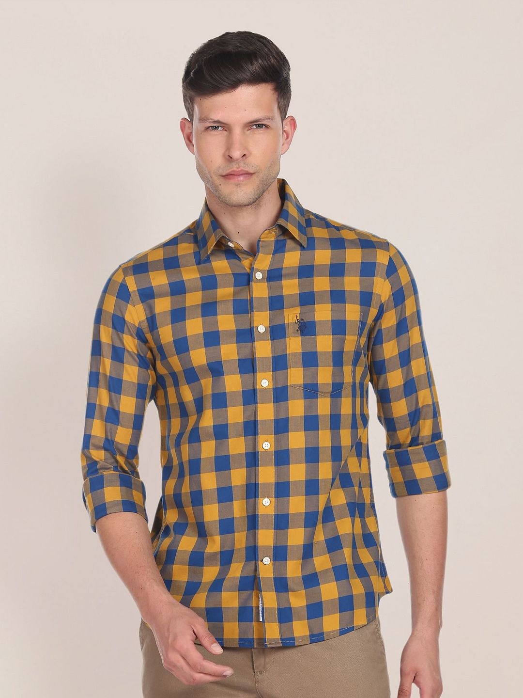 

U.S. Polo Assn. Men Buffalo Checked Casual Cotton Shirt, Yellow