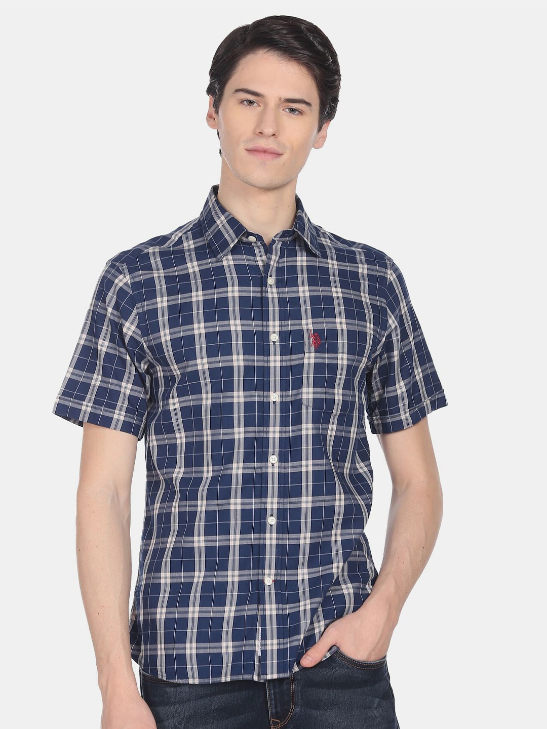 

U.S. Polo Assn. Men Tartan Checked Casual Cotton Shirt, Blue