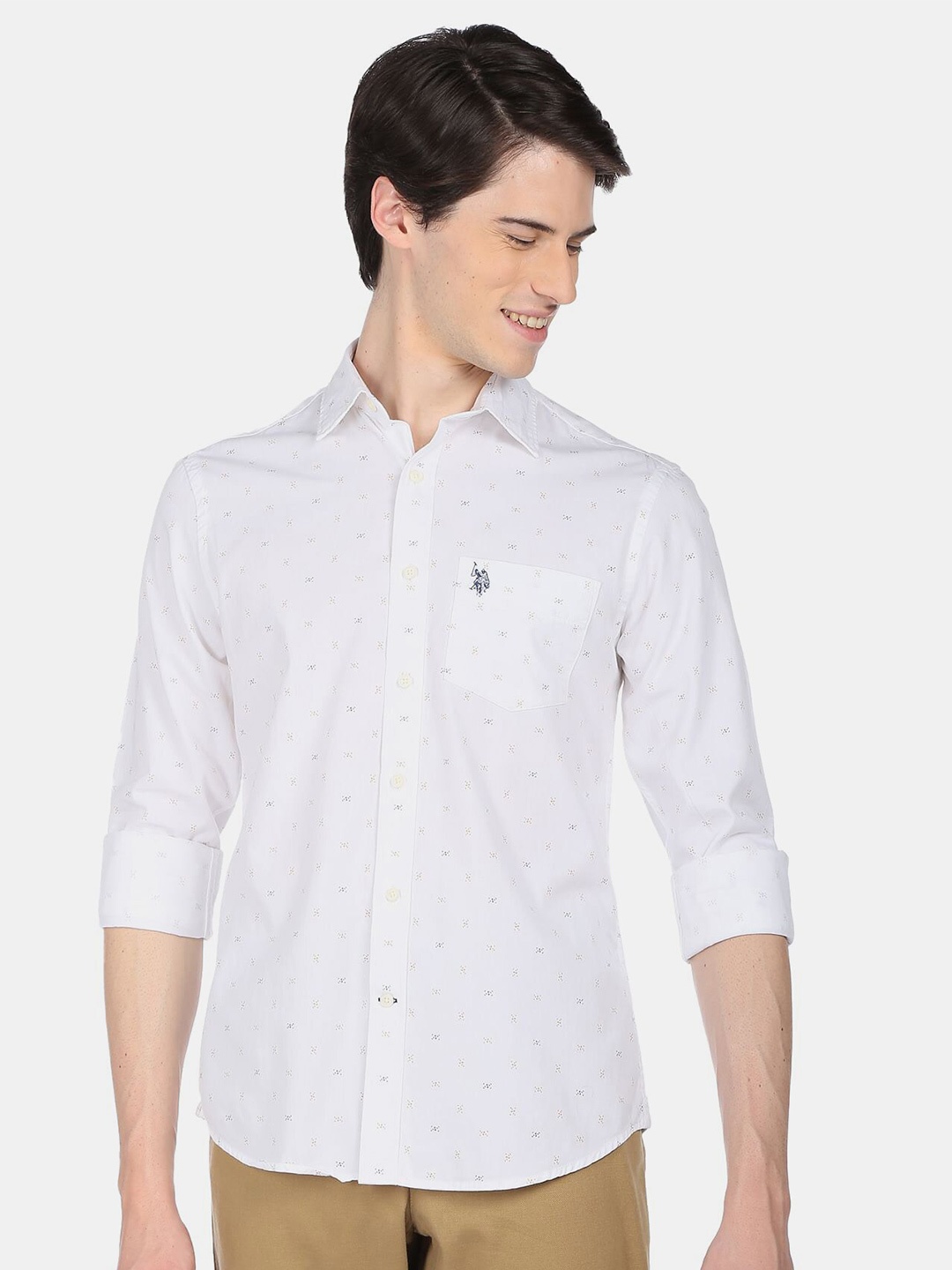 

U.S. Polo Assn. Men Micro Ditsy Printed Casual Pure Cotton Shirt, White