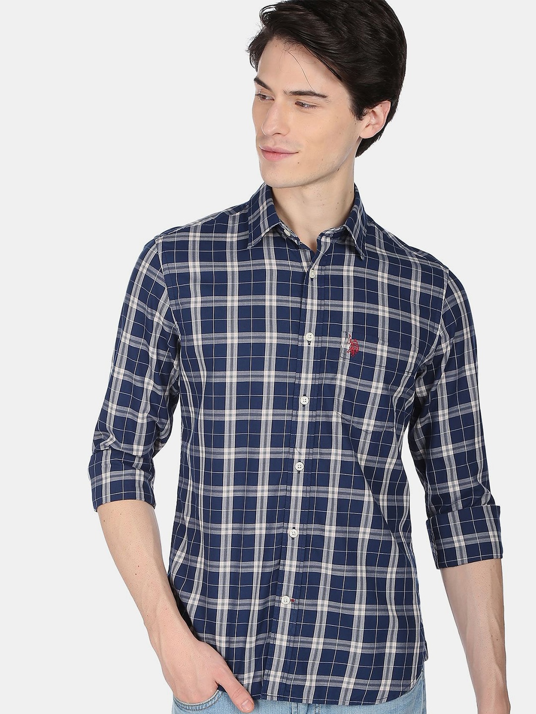 

U.S. Polo Assn. Men Tartan Checked Casual Cotton Shirt, Blue