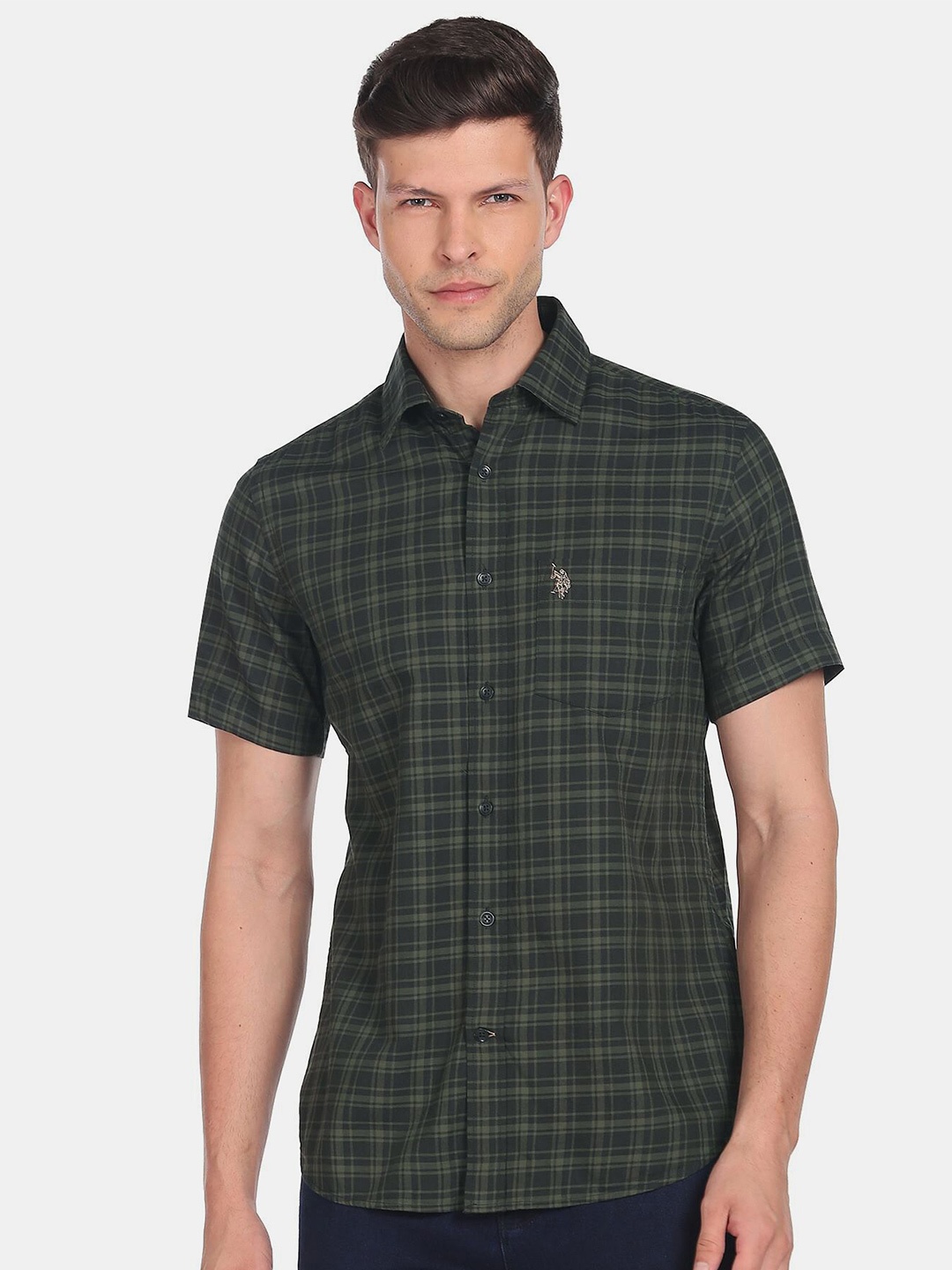 

U.S. Polo Assn. Men Tartan Checked Casual Cotton Shirt, Green