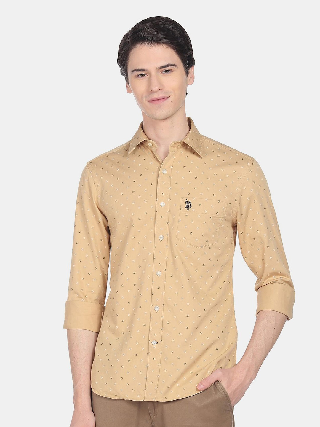 

U.S. Polo Assn. Men Printed Casual Cotton Shirt, Beige