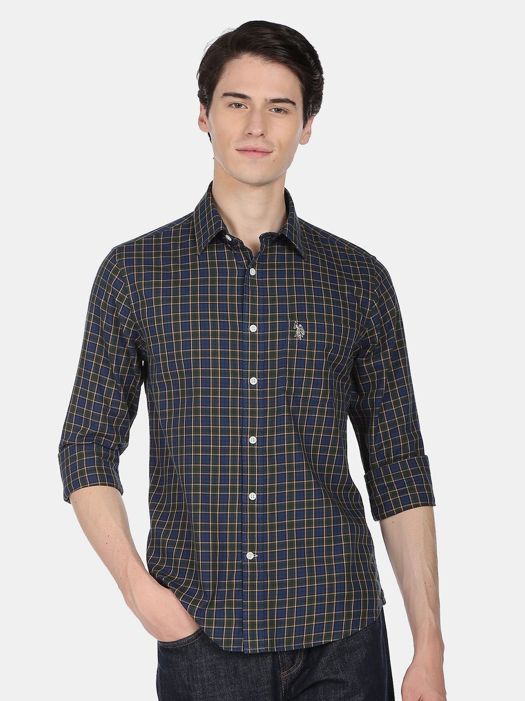 

U.S. Polo Assn. Men Plus Size Tartan Checked Casual Pure Cotton Shirt, Green