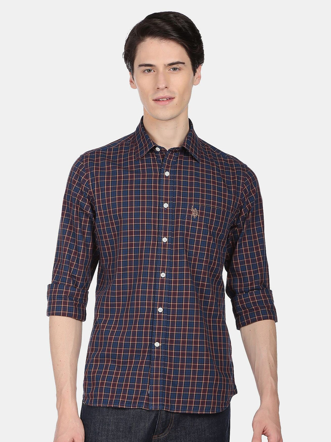 

U.S. Polo Assn. Men Tartan Checks Checked Casual Cotton Shirt, Blue