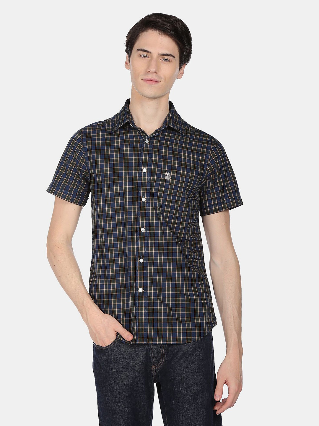 

U.S. Polo Assn. Men Checked Casual Cotton Shirt, Green