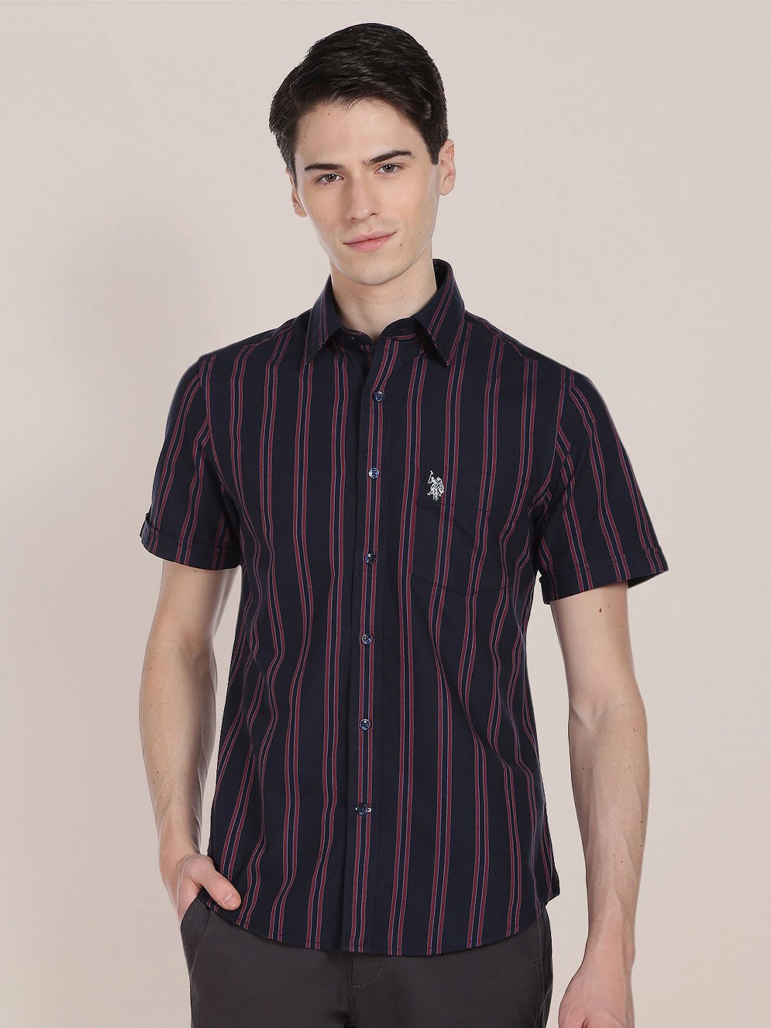 

U.S. Polo Assn. Men Striped Casual Cotton Shirt, Navy blue