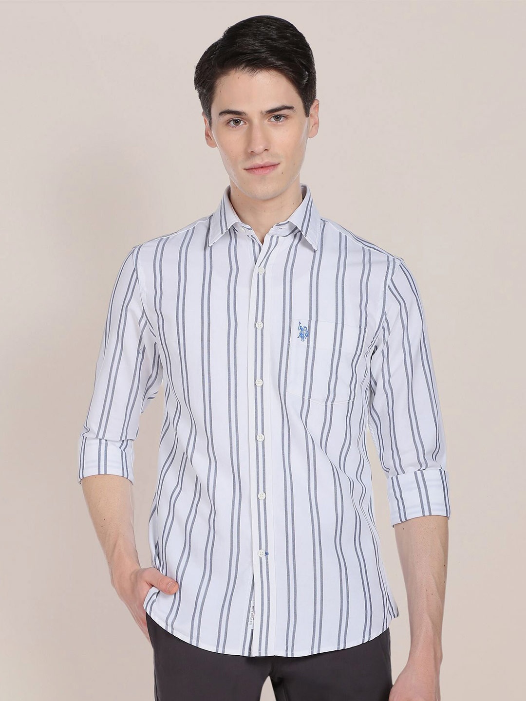 

U.S. Polo Assn. Men Striped Casual Cotton Shirt, White