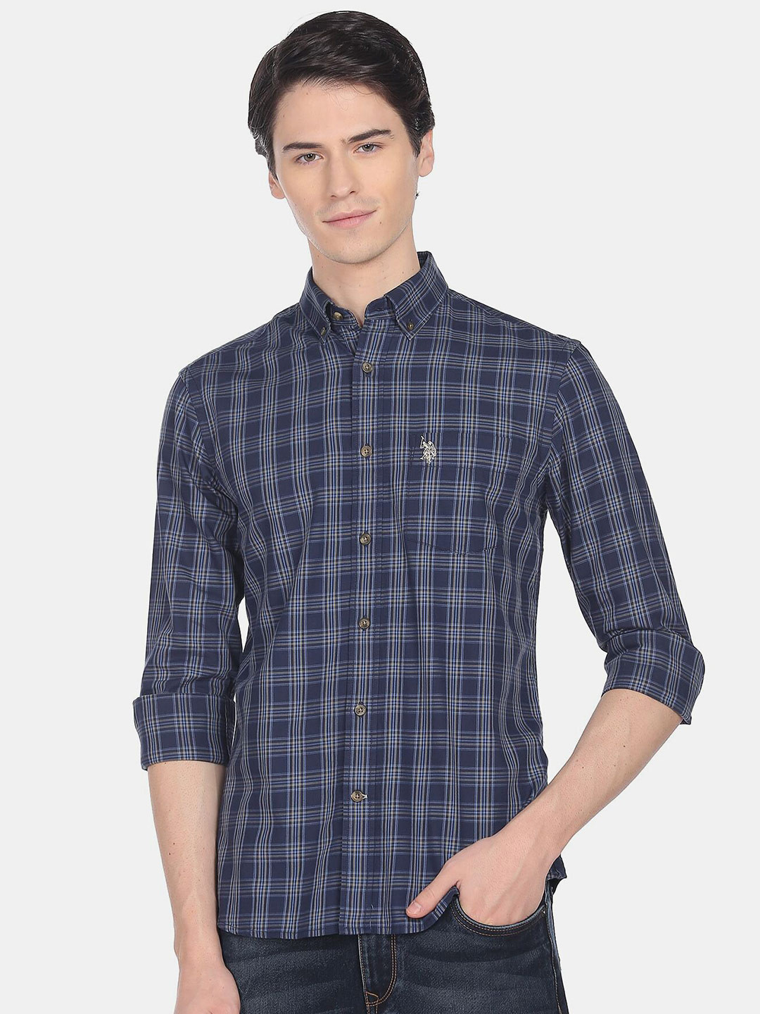 

U.S. Polo Assn. Men Checked Casual Cotton Shirt, Navy blue