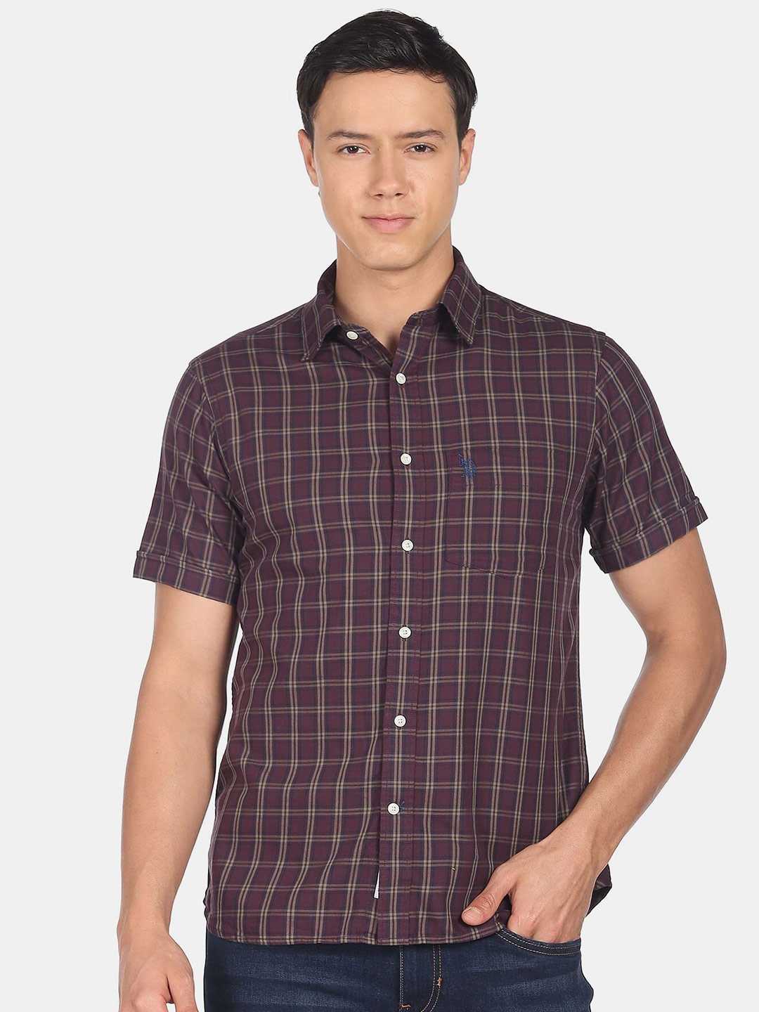 

U.S. Polo Assn. Men Checked Casual Cotton Shirt, Purple