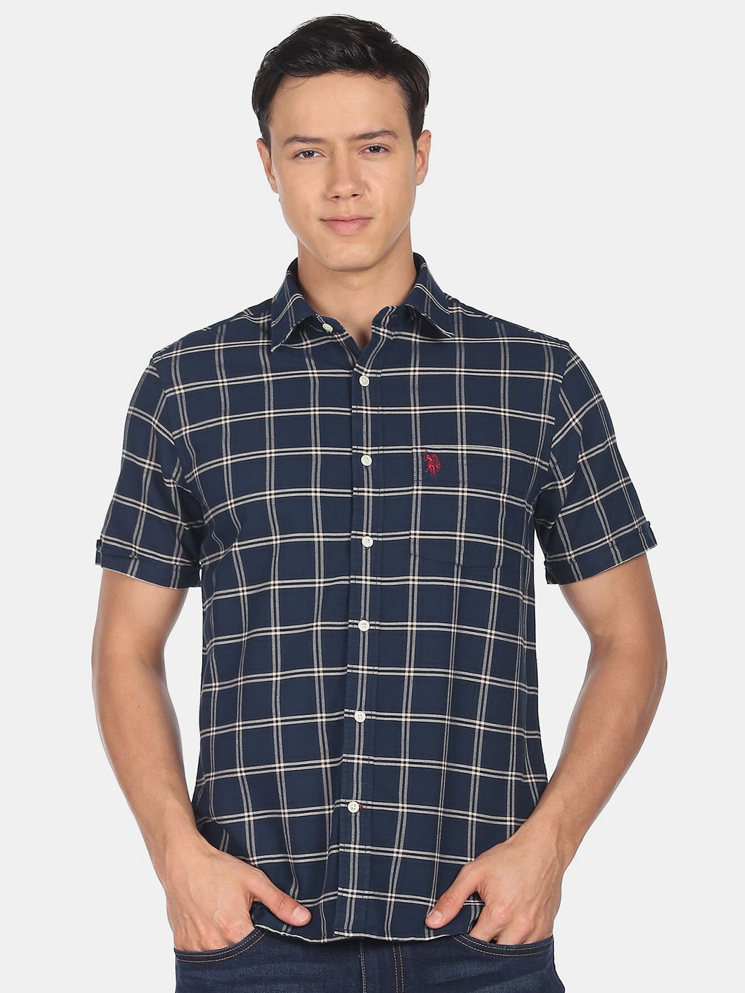 

U.S. Polo Assn. Men Checked Casual Cotton Shirt, Teal