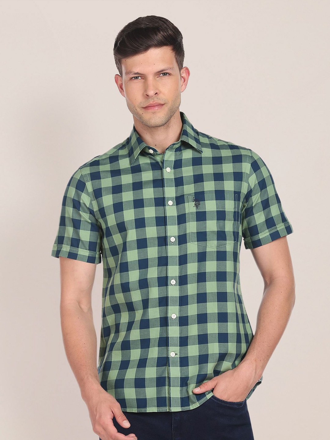 

U.S. Polo Assn. Men Buffalo Checks Casual Pure Cotton Shirt, Green