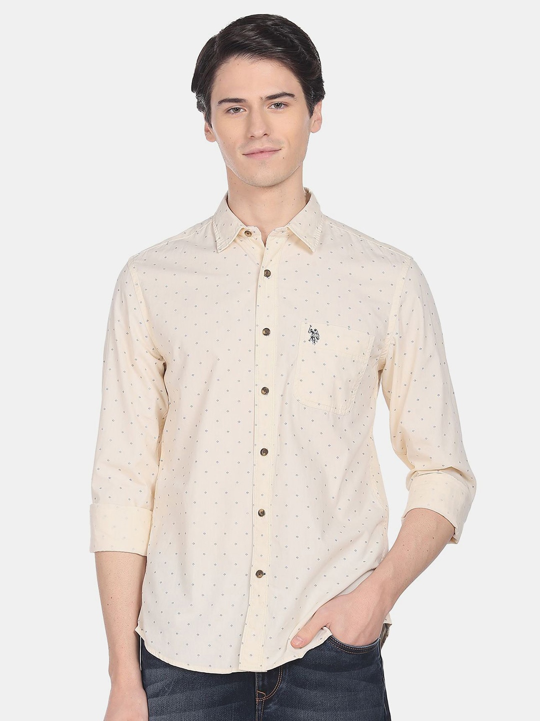 

U.S. Polo Assn. Denim Co. Men Printed Slim Fit Casual Cotton Shirt, Beige