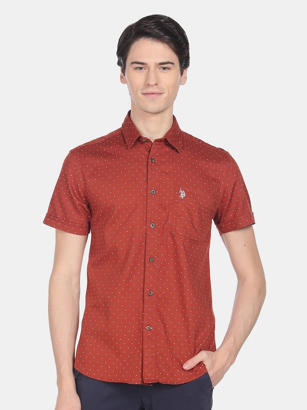 

U.S. Polo Assn. Denim Co. Denim Co Men Slim Fit Printed Casual Cotton Shirt, Red