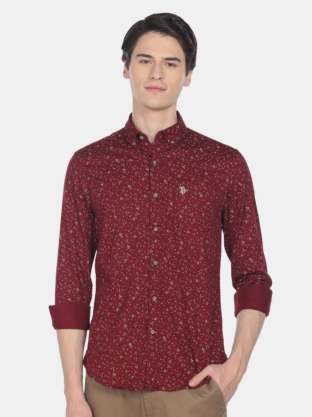 

U.S. Polo Assn. Denim Co. Men Slim Fit Printed Casual Shirt, Red