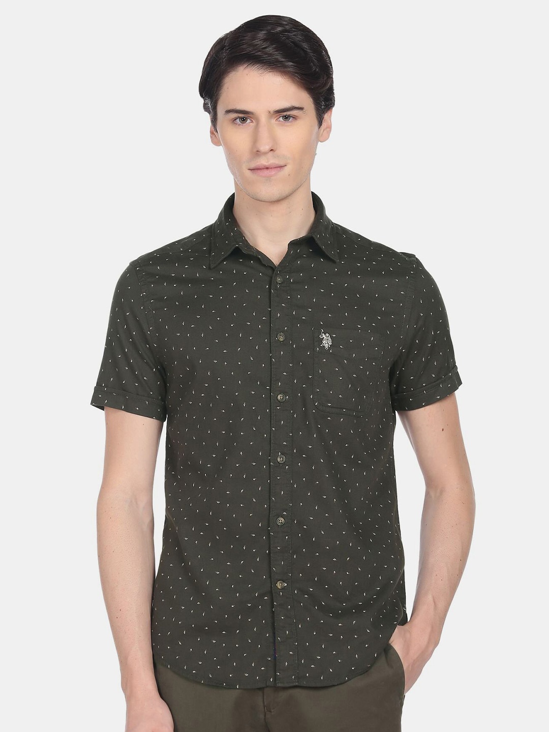 

U.S. Polo Assn. Denim Co. Men Slim Fit Printed Casual Shirt, Green