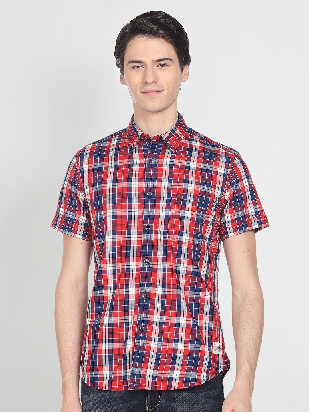 

U.S. Polo Assn. Denim Co. Men Red Slim Fit Tartan Checked Casual Cotton Shirt
