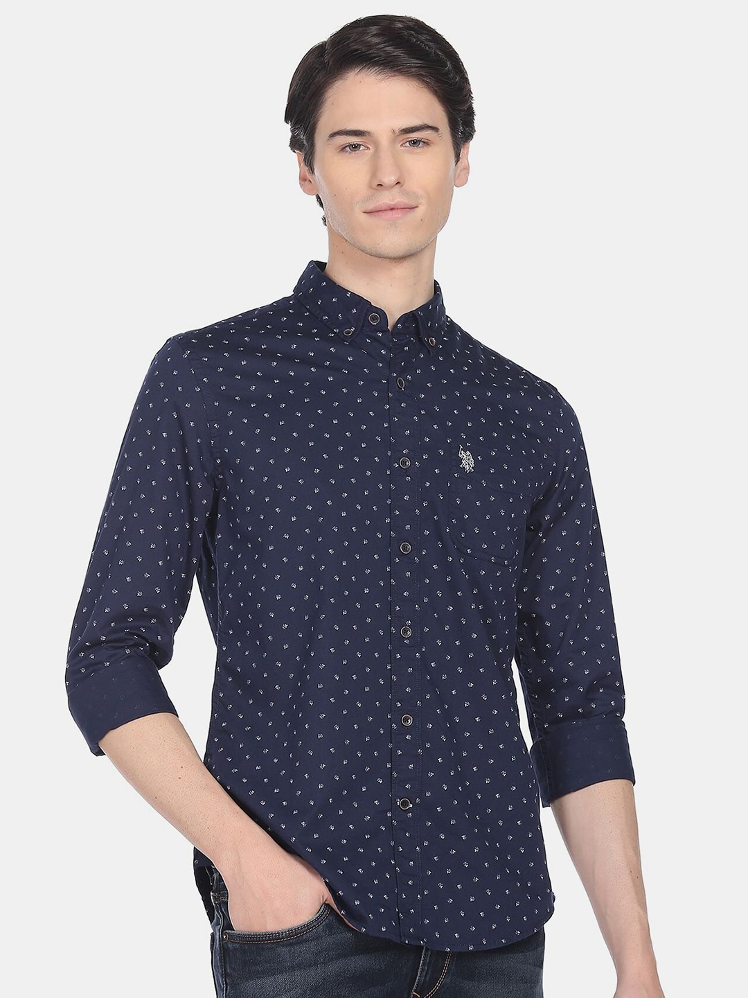 

U.S. Polo Assn. Denim Co. Men Slim Fit Printed Casual Cotton Shirt, Blue