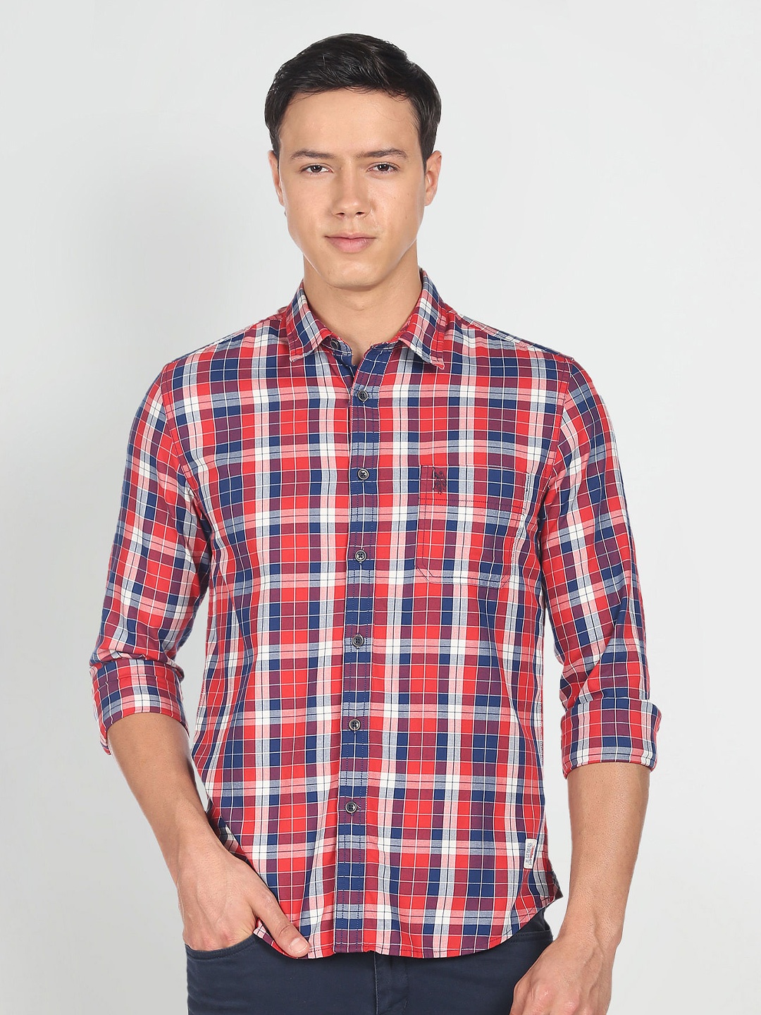 

U.S. Polo Assn. Denim Co. Men Checked Slim Fit Casual Cotton Shirt, Red