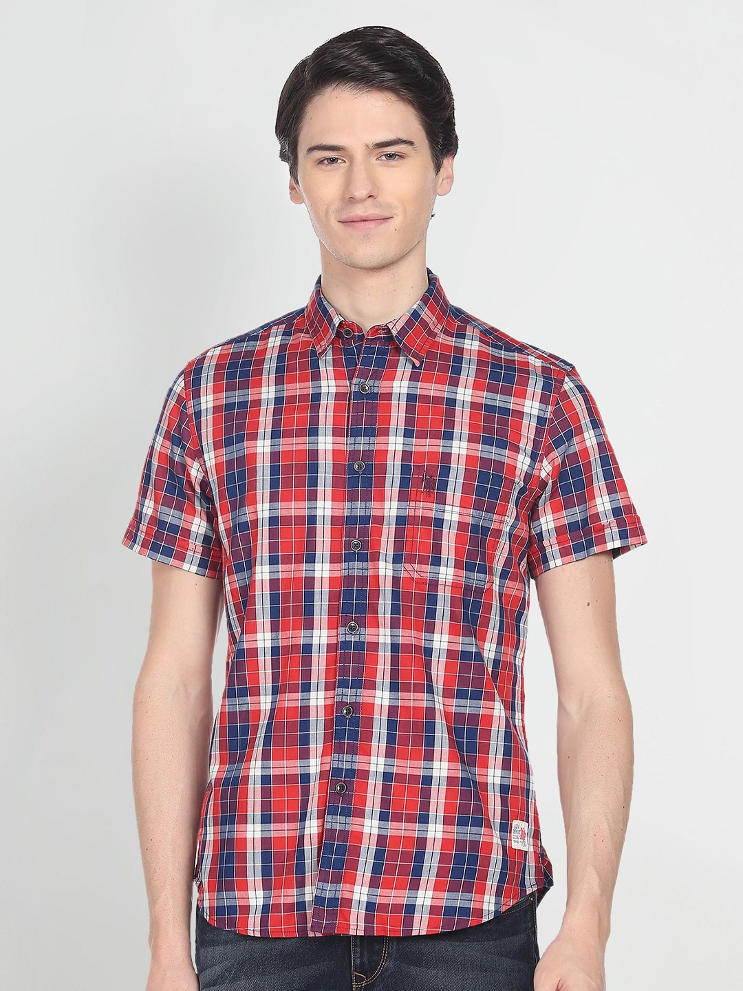 

U.S. Polo Assn. Denim Co. Men Cotton Tartan Checks Casual Shirt, Red