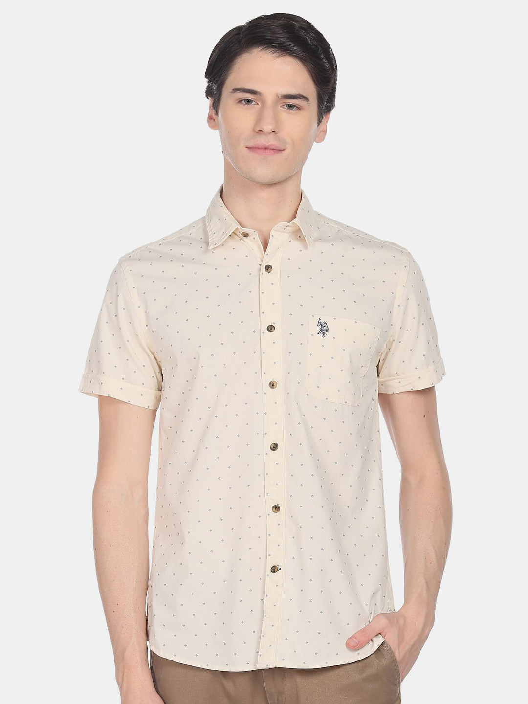 

U.S. Polo Assn. Denim Co. Men Slim Fit Printed Casual Cotton Shirt, Beige