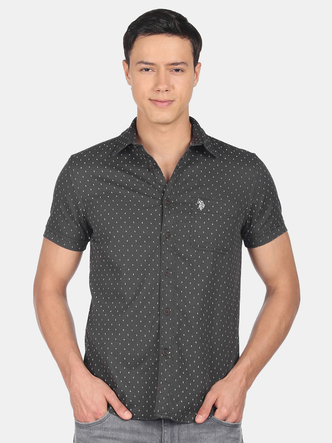

U.S. Polo Assn. Denim Co. Men Slim Fit Printed Casual Pure Cotton Shirt, Grey