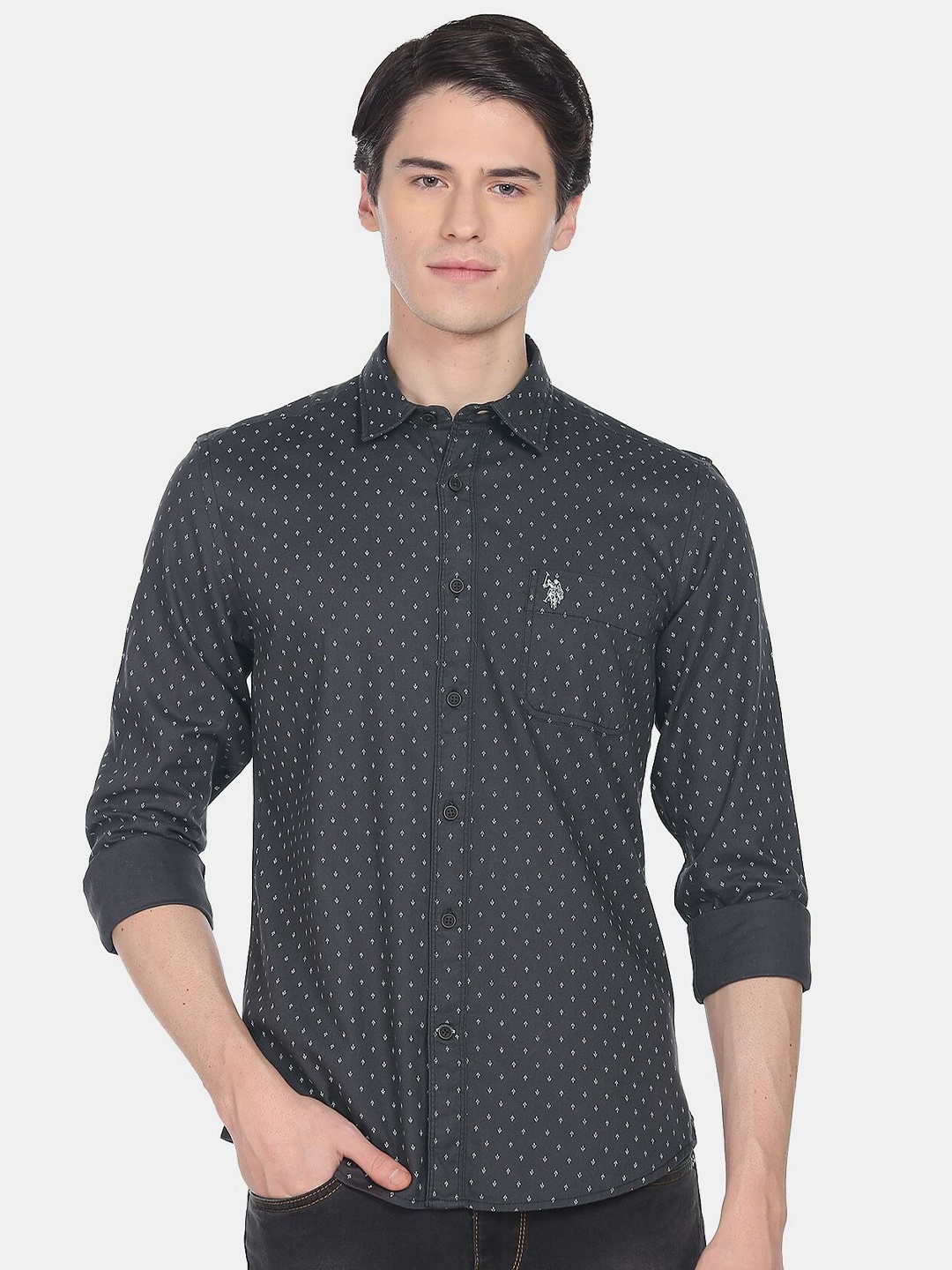 

U.S. Polo Assn. Denim Co. Men Micro Ditsy Printed Cotton Casual Shirt, Grey