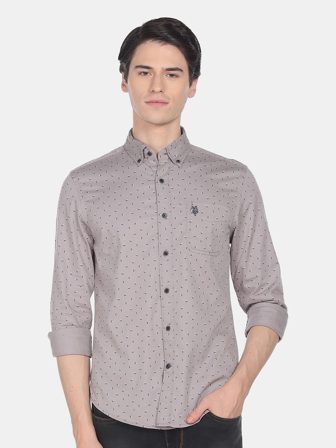 

U.S. Polo Assn. Denim Co. Men Slim Fit Printed Casual Shirt, Grey