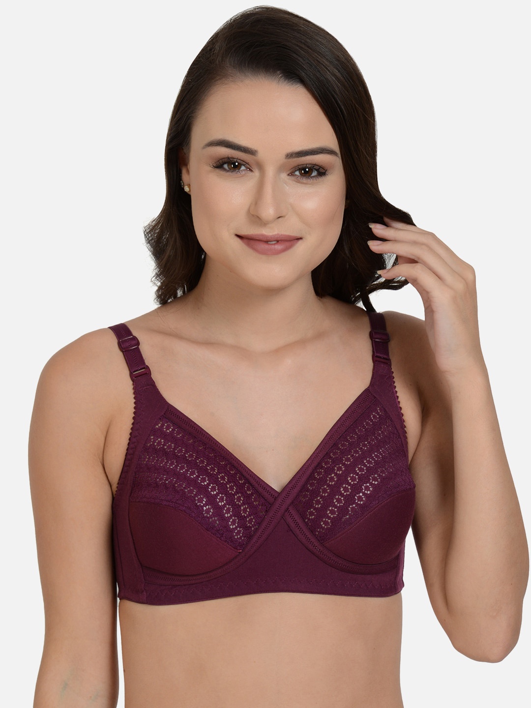 

mod & shy Self Design Non-Padded Lace Bra MS177New-32B, Burgundy