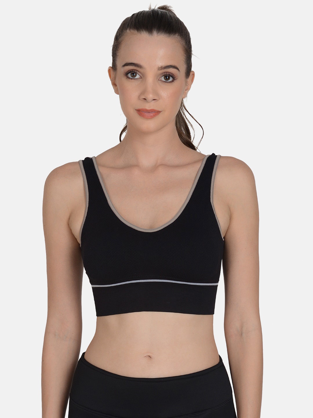 

mod & shy Non-Wired Non-Padded Seamless Sports Bra MS373New-32A, Black