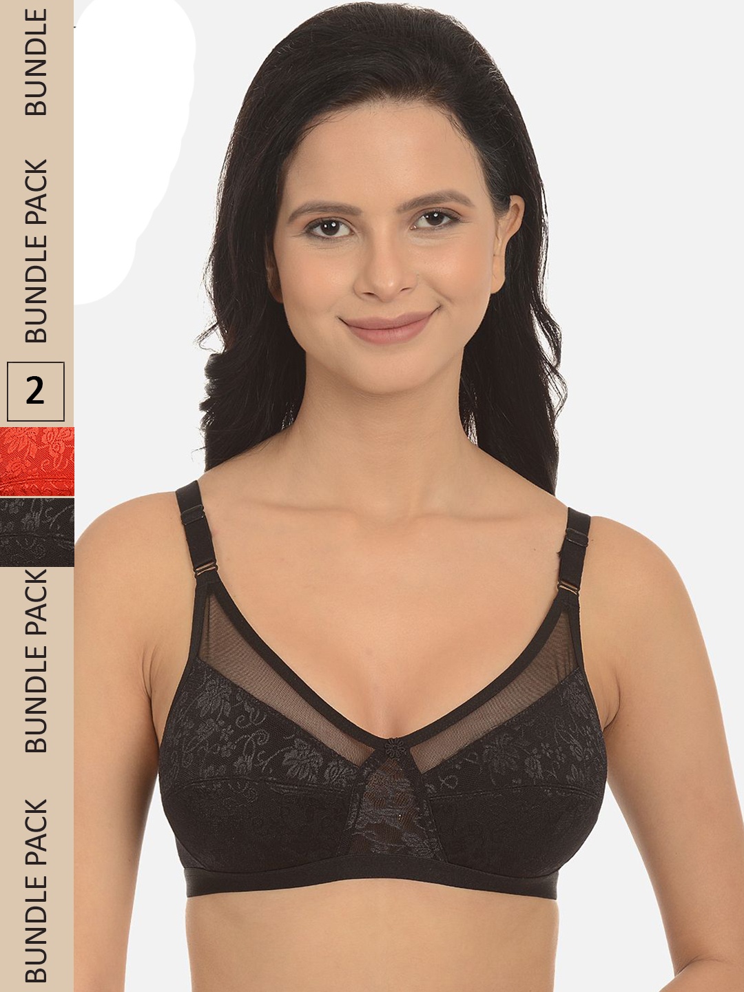 

mod & shy Pack Of 2 Assorted Self Design Non Padded Bra