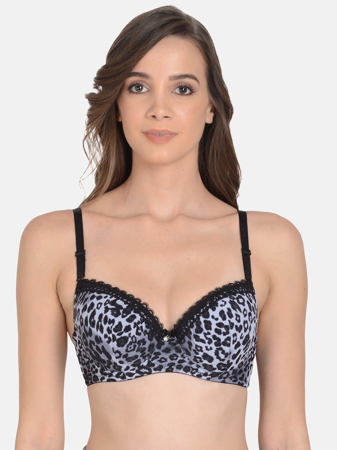 

mod & shy Animal Printed Underwired Lightly Padded Bra, Black