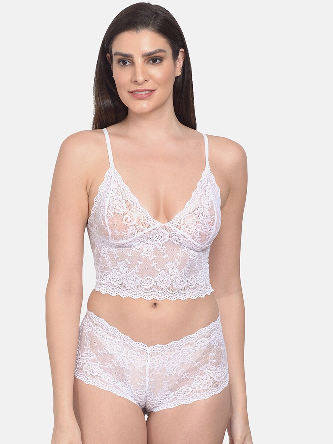 

mod & shy Self-Design Lace Lingerie Set, White