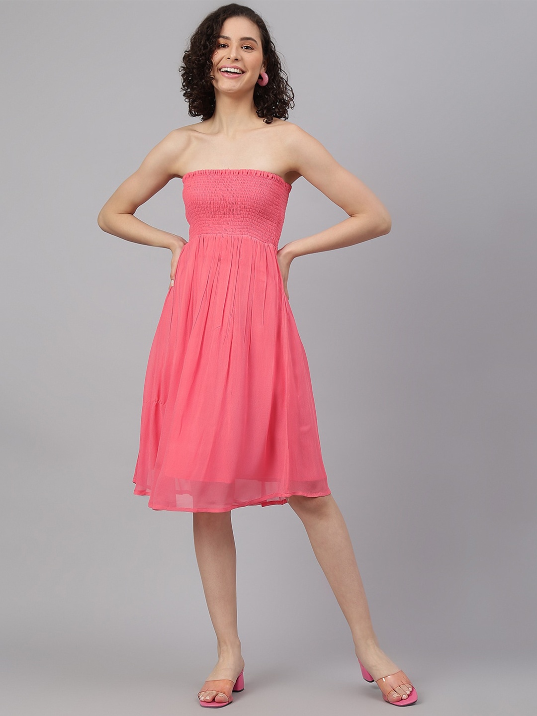 

I Love She Strapless Georgette Dress, Pink