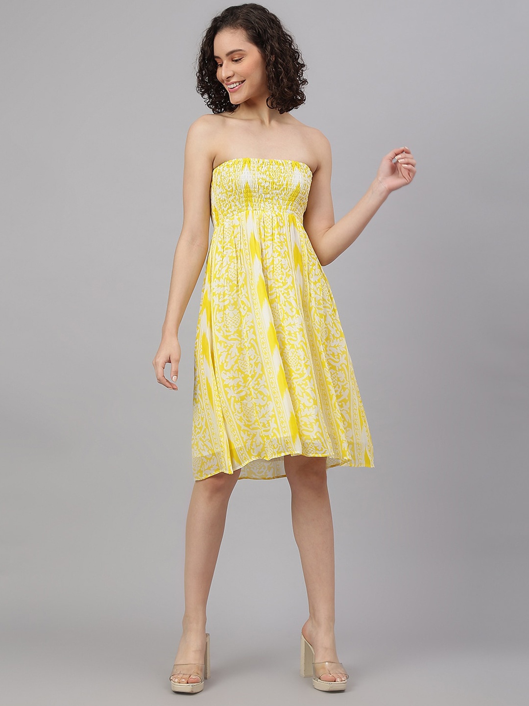 

I Love She Floral Georgette Dress, Yellow