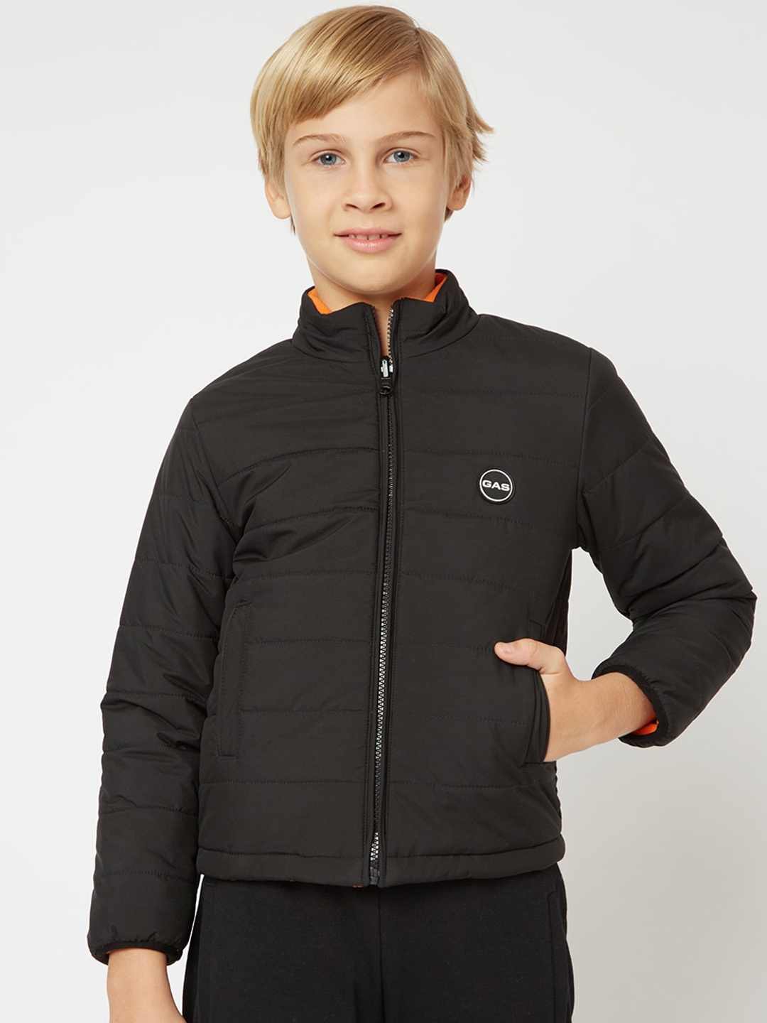 

GAS Boys Mock Collar Quilted Jacket, Black
