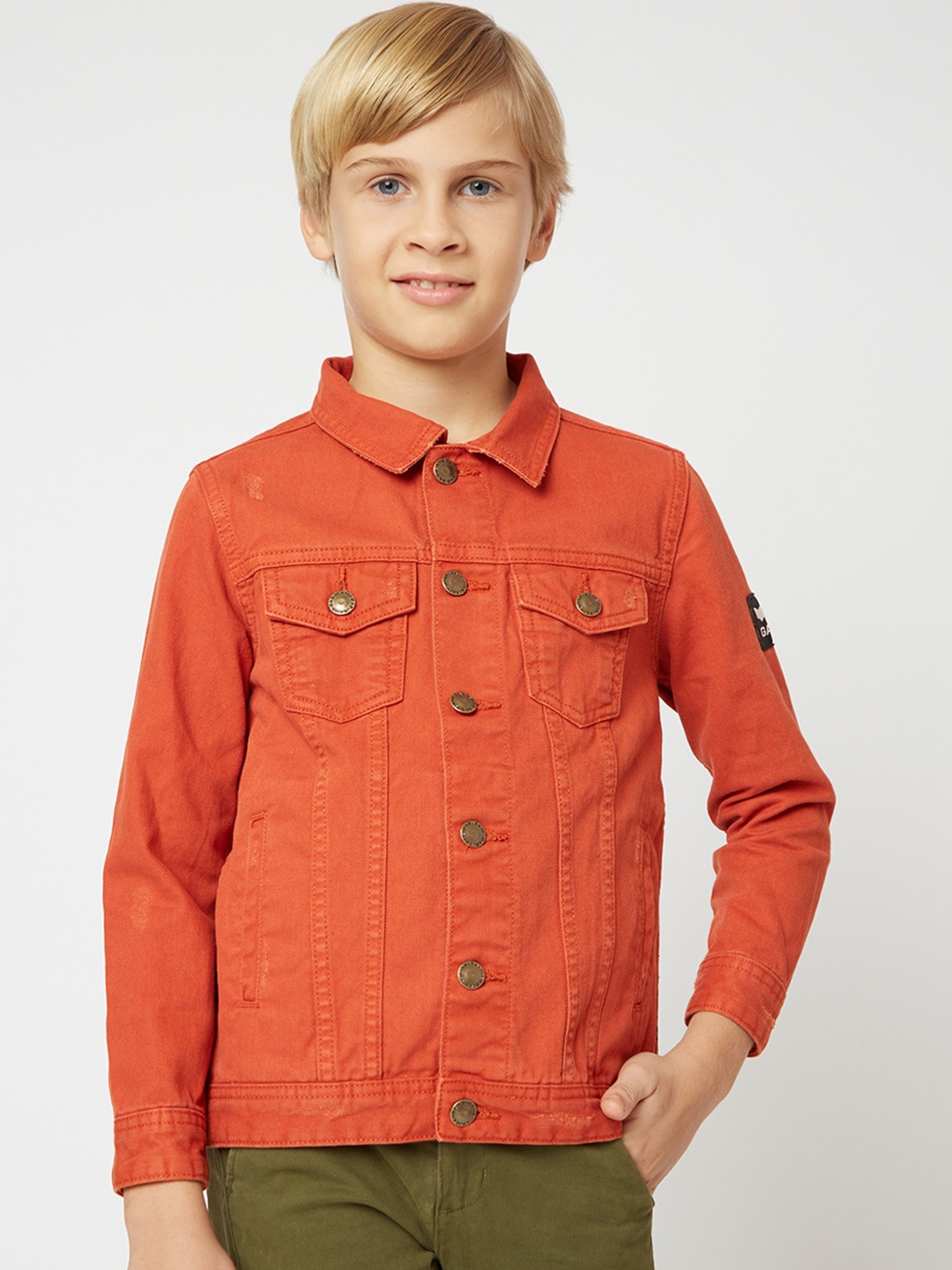 

GAS Boys Cotton Washed Denim Jacket, Orange