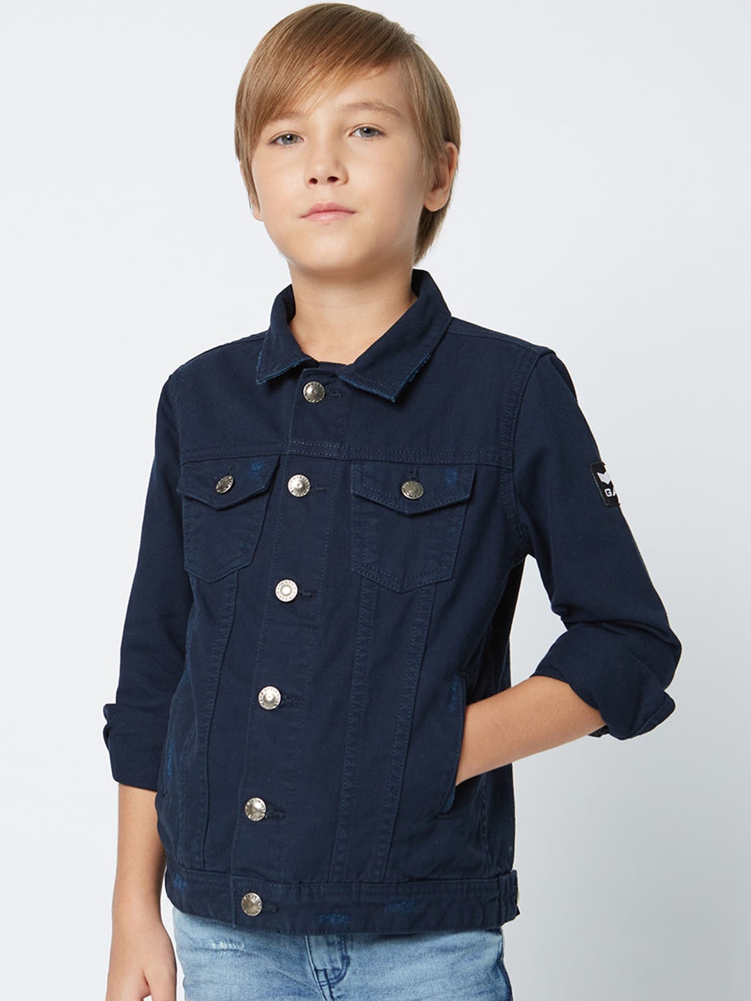 

GAS Boys Cotton Washed Denim Jacket, Navy blue