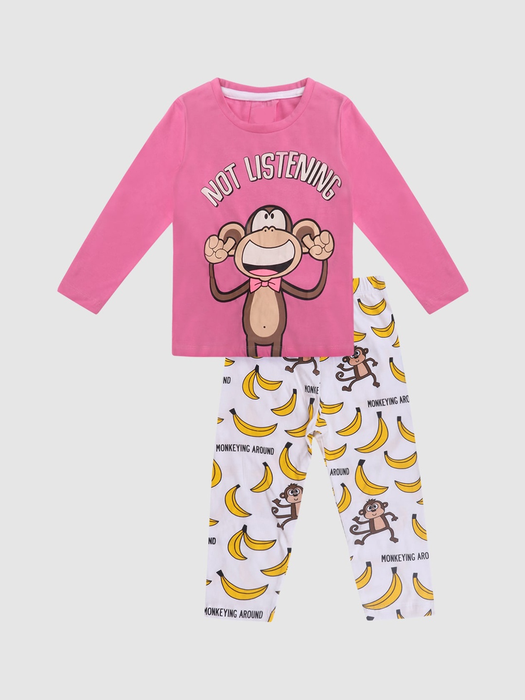 

YK Girls Printed Round Neck Night suit, Pink