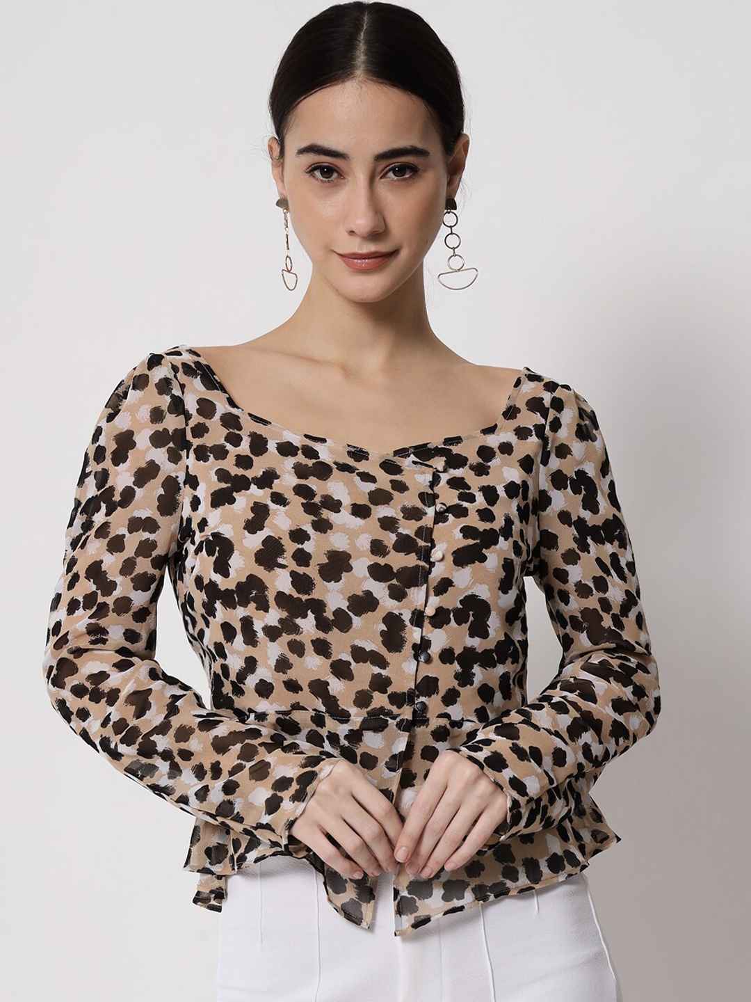 

CHARMGAL Print Georgette Top, Beige