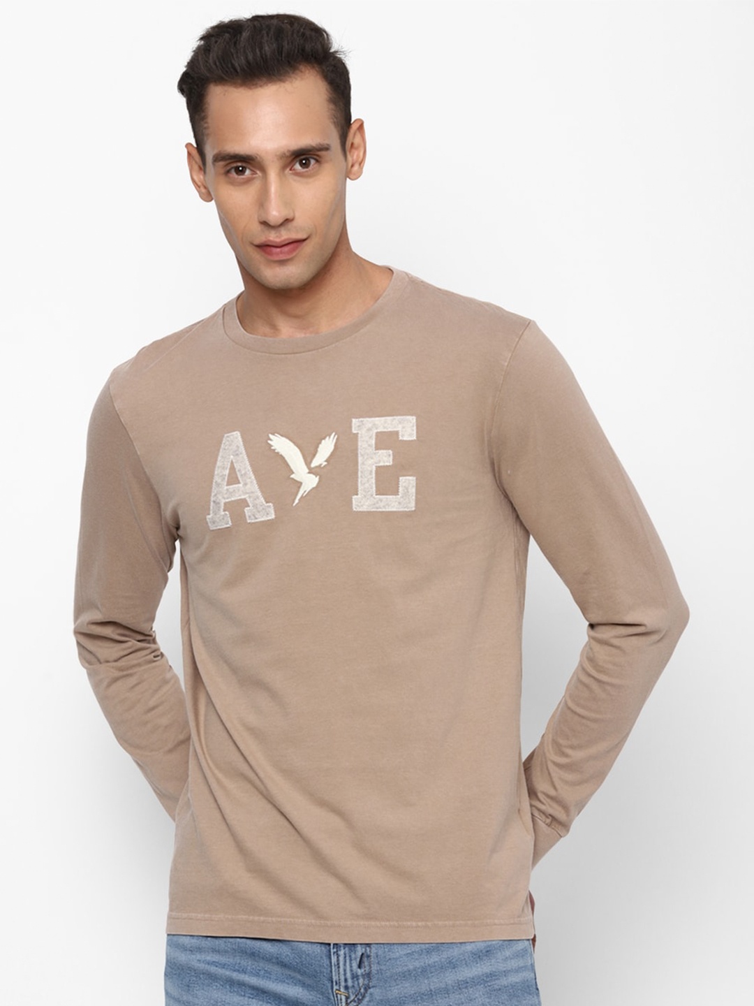 

AMERICAN EAGLE OUTFITTERS Men Plus Size Printed Pure Cotton T-shirt, Beige