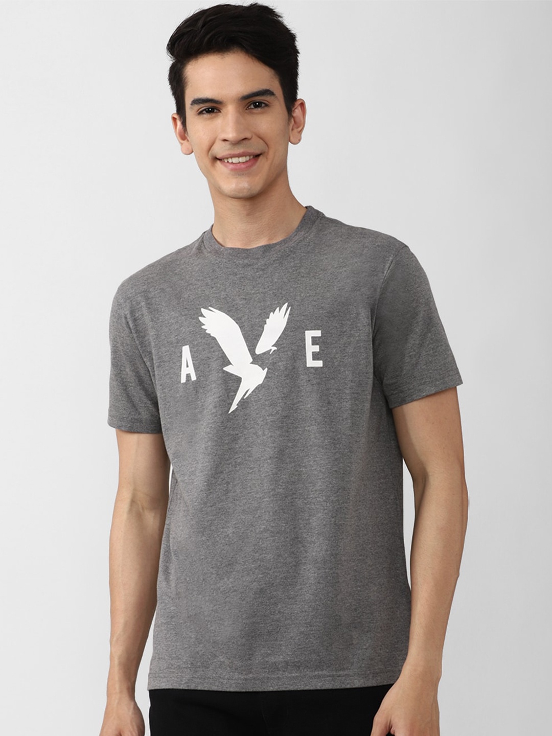 

AMERICAN EAGLE OUTFITTERS Men Brand Logo Printed Pure Cotton T-shirt, Grey